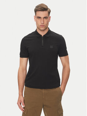 BOSS BOSS Тениска с яка и копчета Passerzip 50537507 Черен Slim Fit
