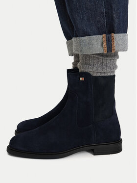 Tommy Hilfiger Tommy Hilfiger Боти тип челси Enamel Flag Suede Ankle Chelsea FW0FW09575 Тъмносин