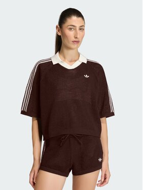 adidas adidas Polo KNITTED CROCHET Brązowy Loose Fit