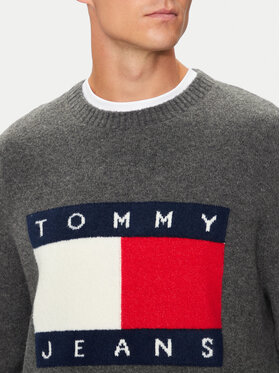 Tommy Jeans Pulover Flag DM0DM19442 Siva Regular Fit