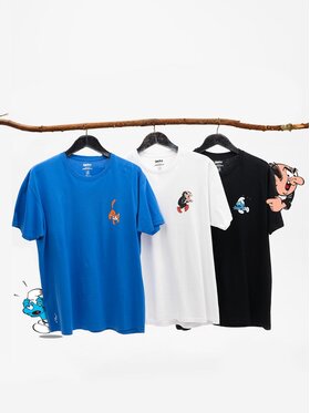 Smerfy Smerfy Komplet t-shirtów Zestaw 3 T-Shirtów Męskich Czarna / Biała / Niebieska Smerfy Runaway L Niebieski Regular Fit