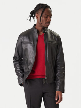 Tommy Hilfiger Tommy Hilfiger Ādas jaka Racer MW0MW41961 Melns Regular Fit