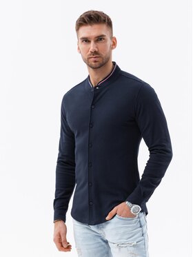 Ombre Ombre Koszula OM-SHCS-0178 Granatowy Slim Fit