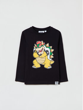 OVS OVS Marškinėliai ilgomis rankovėmis SUPER MARIO 1637855 Juoda Regular Fit