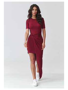Makadamia Makadamia Sukienka codzienna M923 Bordowy Fitted Fit