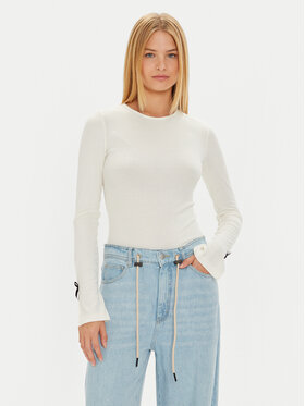 Gina Tricot Gina Tricot Bluză Bow Rib Top 22743 Bej Slim Fit