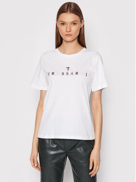 Trussardi Trussardi T-Shirt Embroidery Logo 56T00484 Bílá Regular Fit