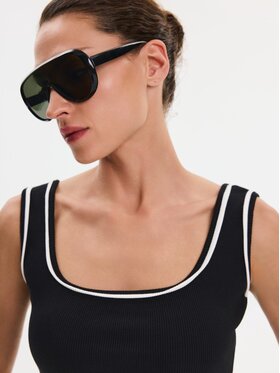 Nudyess Nudyess Top Eleni z prążka Czarny Regular Fit