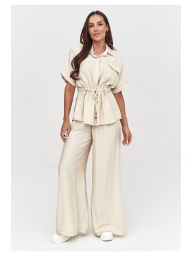 Makadamia Makadamia Komplet bluzka i spodnie C54 Beżowy Loose Fit