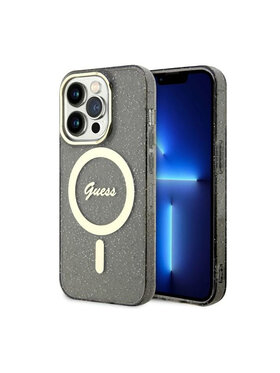 Guess Guess Etui na telefon Glitter Gold MagSafe Czarny