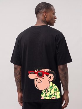 Smerfy Smerfy T-Shirt Gargamel na wakacjach szeroka luźna 132540 Czarny Oversize