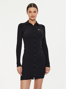 Tommy Jeans Tommy Jeans Rochie tricotată Script DW0DW18481 Negru Slim Fit