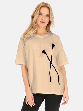 Perso Perso T-Shirt TCE240012F Beżowy Regular Fit
