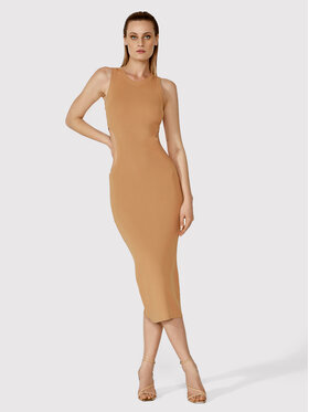 Simple Simple Letné šaty SUD015 Hnedá Slim Fit