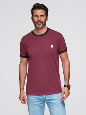 Ombre Ombre T-Shirt OM-TSCT-0115 Bordowy Regular Fit