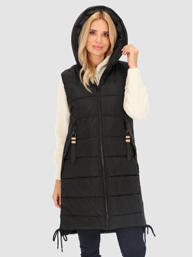 Perso Perso Bezrękawnik długa ocieplana z kapturem Czarny Regular Fit