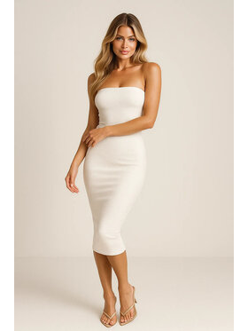 Nudyess Nudyess Sukienka dzianinowa Melrose Mimi z prążka Écru Fitted Fit