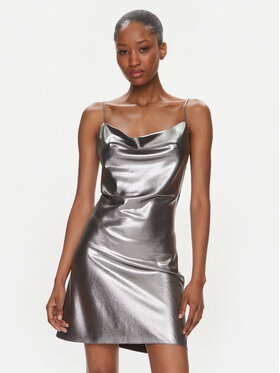 ROTATE ROTATE Sukienka koktajlowa Metallic Mini Slip 1116472293 Srebrny Regular Fit