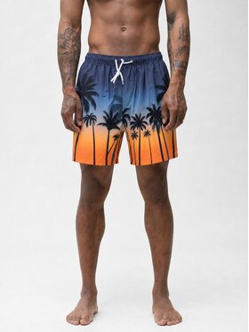 MyStars MyStars Szorty kąpielowe Palmy zachód słońca na urlop wakacje 132444 Szary Regular Fit