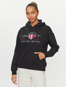Gant Gant Džemperis ar kapuci Rel Archive Shield Hoodie 4204567 Melns Relaxed Fit