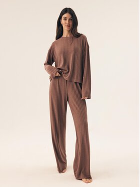 Esotiq Esotiq Komplet bluza i spodnie materiałowe 42692 Brązowy Loose Fit
