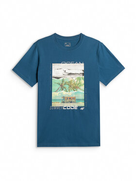 4F 4F T-Shirt SUMMER CODE Turkusowy Regular Fit