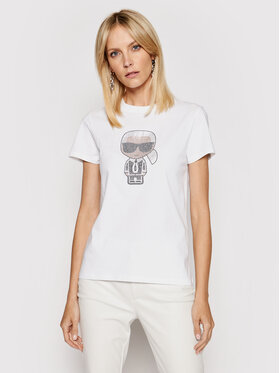 KARL LAGERFELD KARL LAGERFELD T-Shirt Ikonik Rhinestone Karl 210W1726 Biały Regular Fit