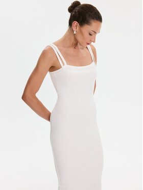 Nudyess Nudyess Sukienka codzienna Lisa z prążka Kremowy Slim Fit