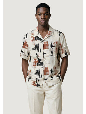 Antony Morato Antony Morato Camicia HONOLULU RELAXED STRAIGHT FIT WITH LOGOED METAL BADGE Beige Relaxed Fit