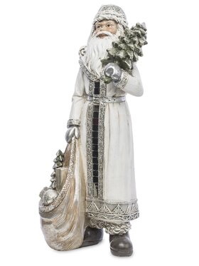 MIAhome MIAhome Figurka Mikołaj w płaszczu z workiem prezentów i choinką 31,5x13x11 cm Biały