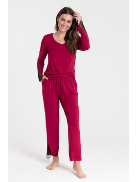 LaLupa LaLupa Spodnie piżamowe LA073 Bordowy Comfortable Fit