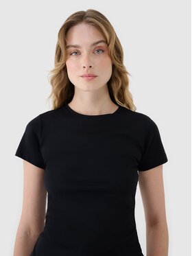 4F 4F Tričko 4FWSS25TTSHF1995-20S Čierna Slim Fit