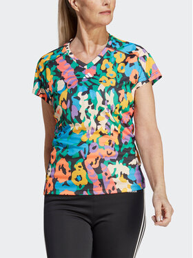 adidas adidas Tricou AEROREADY Train Essentials Minimal Branding V-Neck Floral Print T-Shirt HN5541 Negru Slim Fit