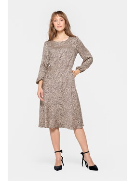 EMOI EMOI Sukienka codzienna midi w zwierzęcy wzór Beżowy Feminine Fit