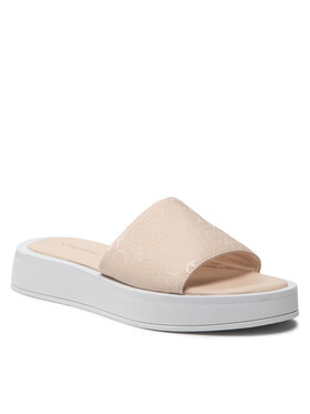 Calvin Klein Calvin Klein Šlepetės Flatform Slide - Canv Mono HW0HW00893 Smėlio