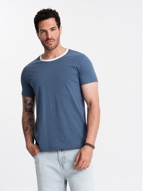 Ombre Ombre T-Shirt OM-TSCT-22SS-004 Niebieski Regular Fit