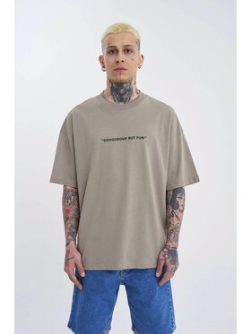 MyStars MyStars T-Shirt Koszulka Z Krótkim Rękawem Oversize Męska Khaki Machinist Dangerous M Khaki Oversize