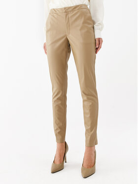 TWINSET TWINSET Kalhoty z imitace kůže 232TP2905 Béžová Regular Fit