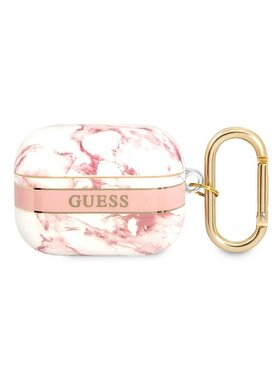 Guess Guess Etui na słuchawki Marble Strap Różowy