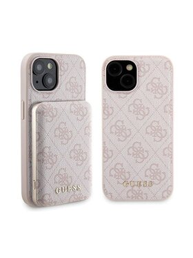 Guess Guess Zestaw prezentowy etui do iPhone 15 + powerbank 4G Metal Logo Różowy