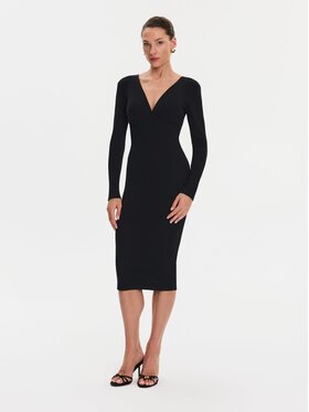 Nudyess Nudyess Sukienka codzienna Carla z prążka Czarny Slim Fit