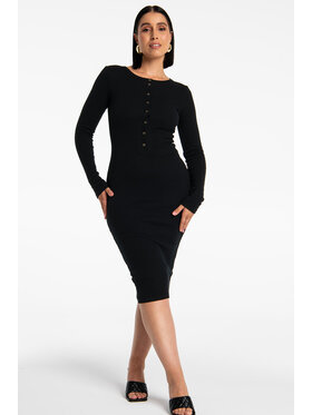 Nudyess Nudyess Sukienka dzianinowa Isla midi z prążka Czarny Fitted Fit