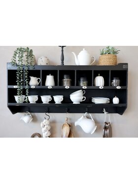 MIAhome MIAhome Półka drewniana czarna z przegródkami 99x45 cm Czarny