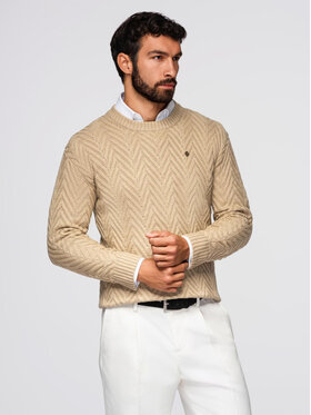 Ombre Ombre Sweter OM-SWSW-0147 Beżowy Regular Fit