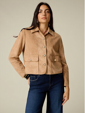 Oltre Oltre Kurtka z imitacji skóry R312R002536N012 Kremowy Boxy Fit