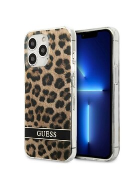 Guess Guess Etui na telefon Leopard Electro Stripe Brązowy