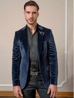 VILLARO VILLARO Marynarka MAR107 Granatowy Slim Fit
