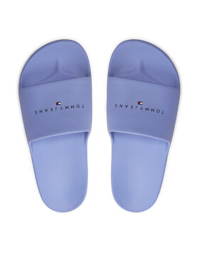 Tommy Jeans Natikači Tjw Printed Pu Pool Slide EN0EN02693 Svetlo Modra