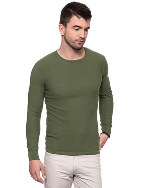 Wrangler Wrangler Sweter PIQUE CREW KNIT Zielony Slim Fit