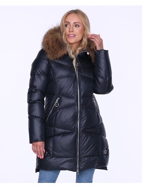 Perso Perso Vatovaná bunda LEKKO TALIOWANA PUCHOWA KURTKA DAMSKA Z FUTRM JENOTA Tmavomodrá Fitted Fit